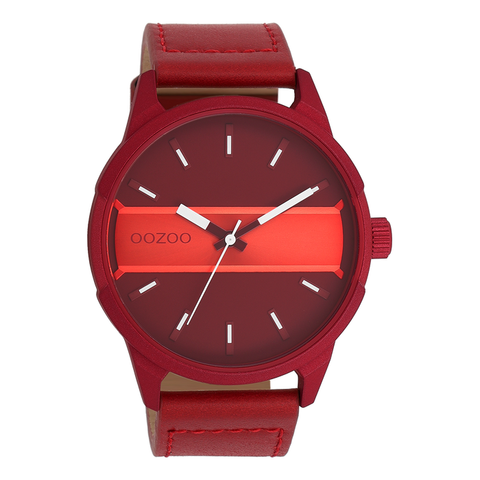 oozoo Dahlia/vuur rode OOZOO horloge met dahlia rood leren band - C11231