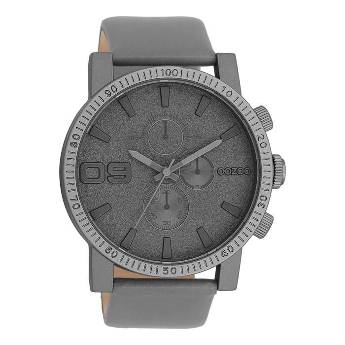 oozoo Donker grijze OOZOO horloge met leren band - C11312