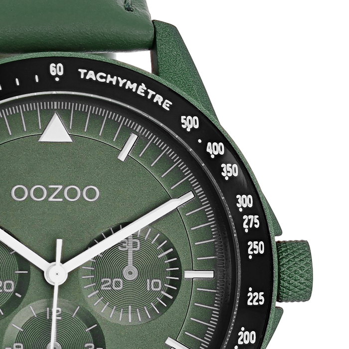 Oozoo Donker Groene OOZOO Horloge Met Groene Leren Band - C11111