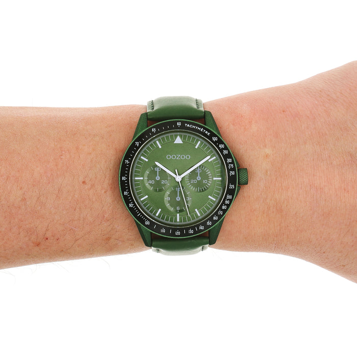 Oozoo Donker Groene OOZOO Horloge Met Groene Leren Band - C11111