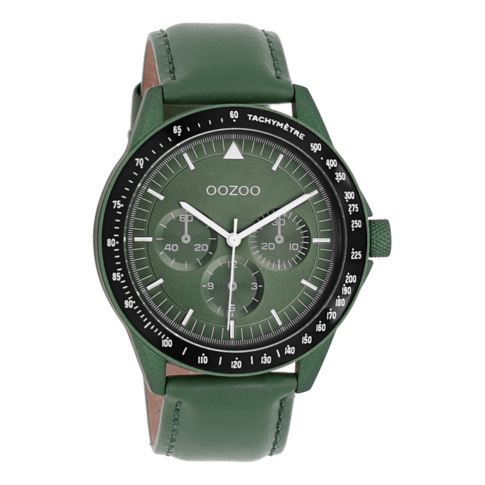 oozoo Donker groene OOZOO horloge met groene leren band - C11111