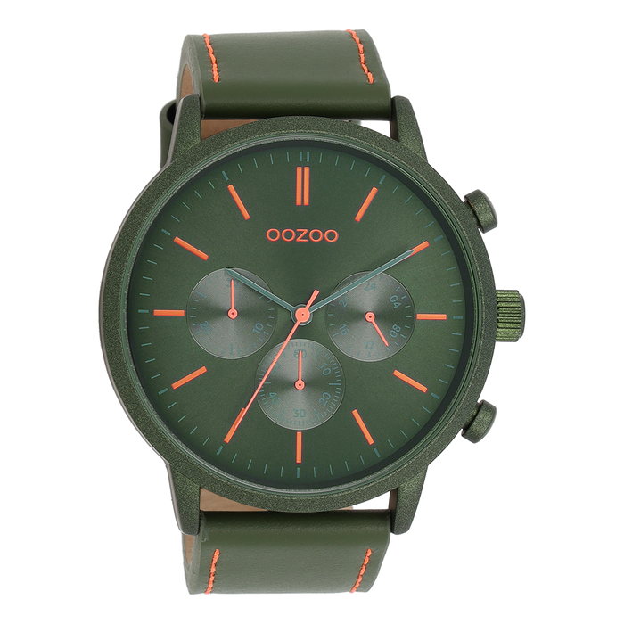 oozoo Donker groene OOZOO horloge met leren band - C11206