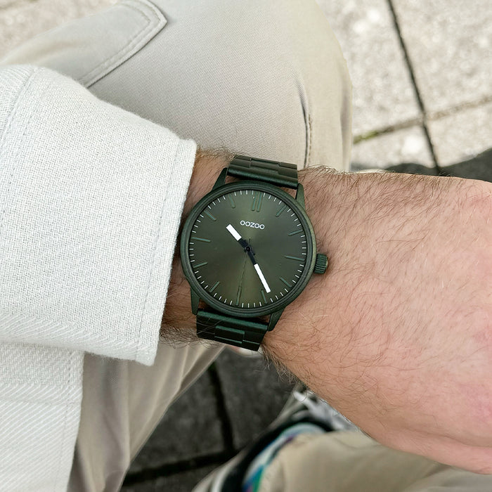 oozoo Donker groene OOZOO horloge met roestvrijstalen armband - C11402