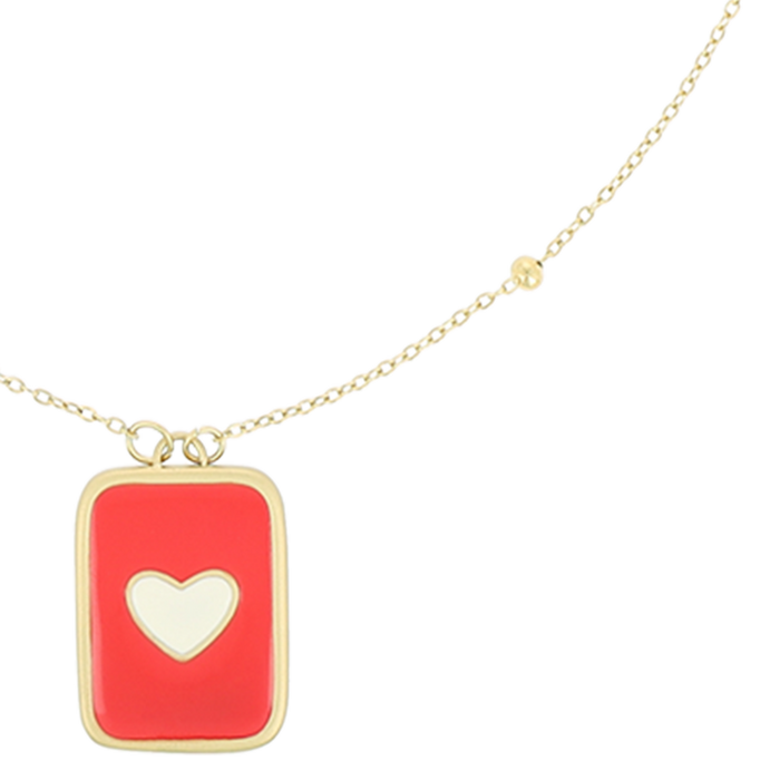 Oozoo Goudkleurig/rode Ketting Met Een Hart Plaatje