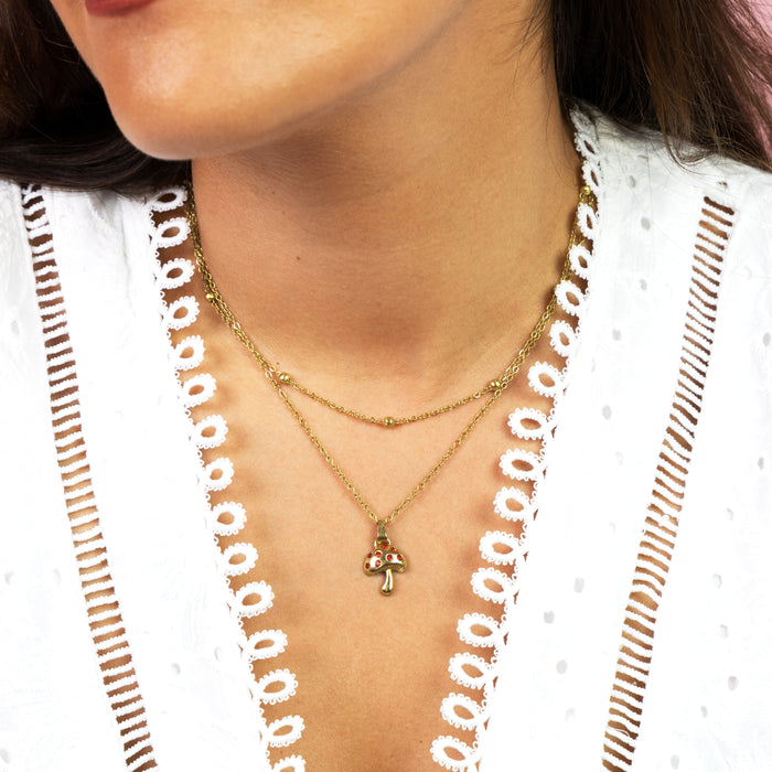 Oozoo Goudkleurig/rode Ketting Met Een Paddenstoel Bedeltje