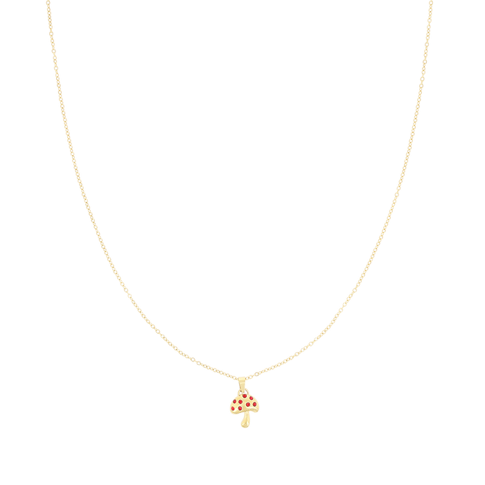 oozoo Goudkleurig/rode ketting met een paddenstoel bedeltje