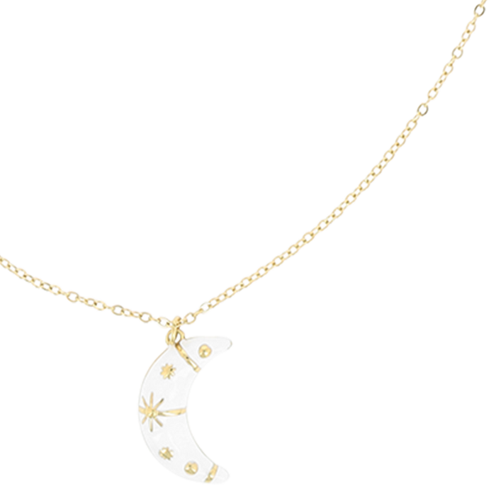 Oozoo Goudkleurig/witte Ketting Met Een Maan Bedeltje