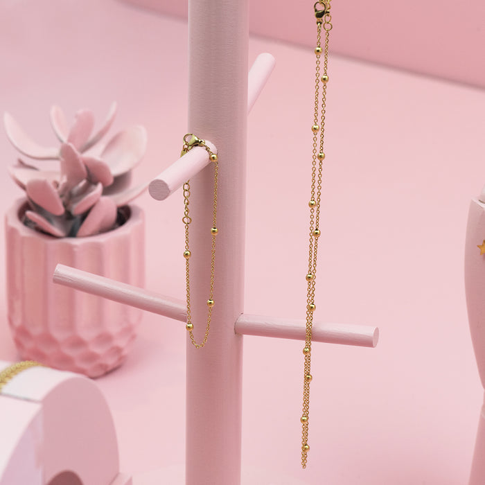 Oozoo Goudkleurige Armband + Ketting Set Met Bolletjes