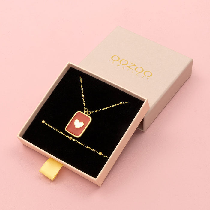 oozoo Goudkleurige armband + ketting set met bolletjes + een hart plaatje