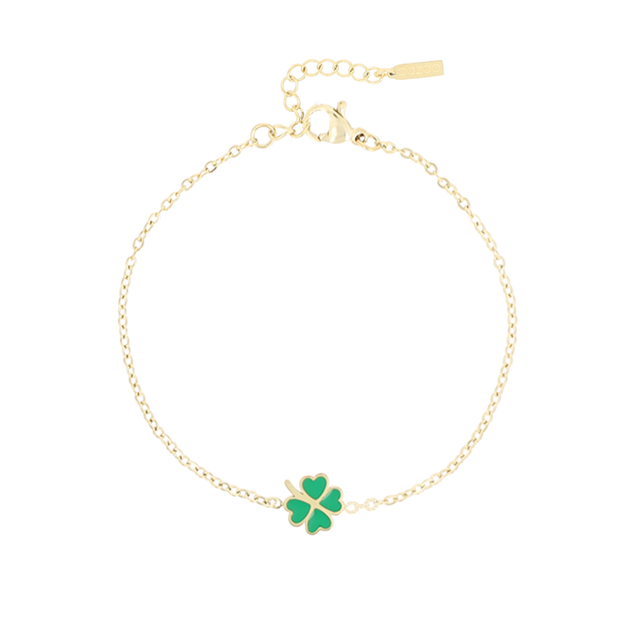 Oozoo Goudkleurige Armband + Ketting Set Met Een Groene Klaver