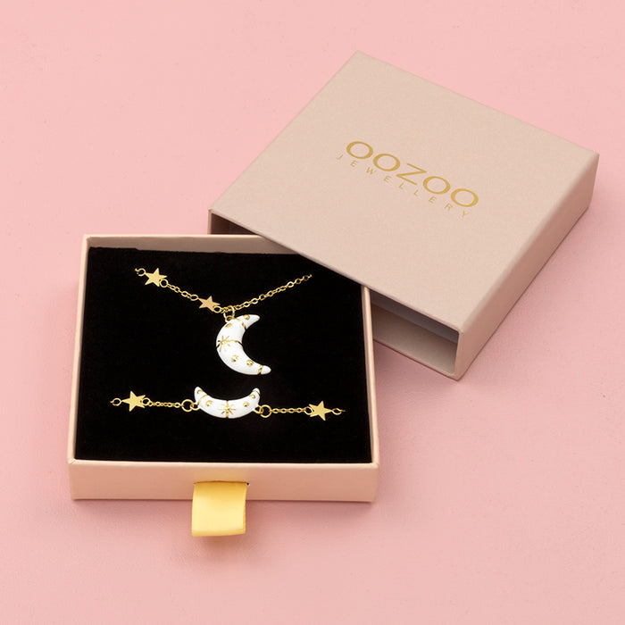 oozoo Goudkleurige armband + ketting set met een maan bedeltje
