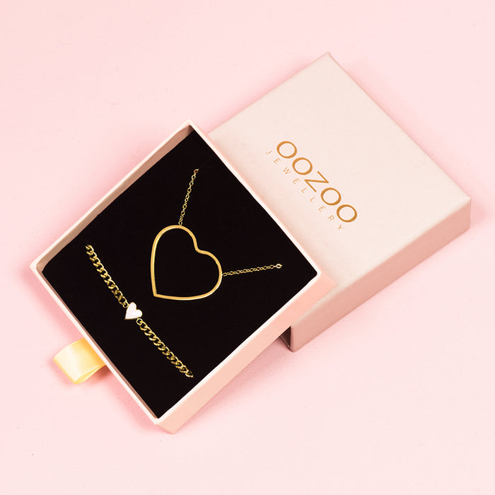 oozoo Goudkleurige armband + ketting set met groot hart