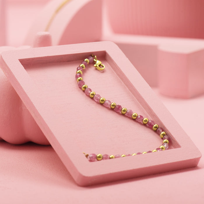 Oozoo Goudkleurige Armband Met Roze Natuursteentjes