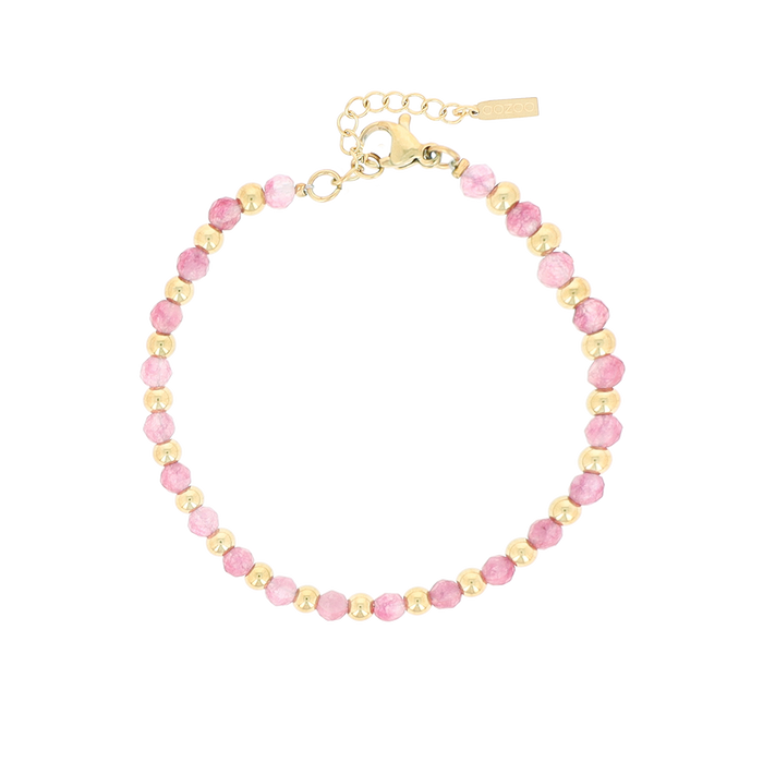oozoo Goudkleurige armband met roze natuursteentjes