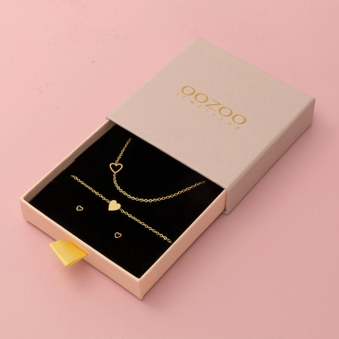 oozoo Goudkleurige armband + oorbellen + ketting set met een hart