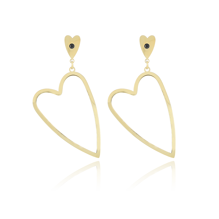 Oozoo Goudkleurige Oorbellen Met Twee Harten En Een Zwarte Strass