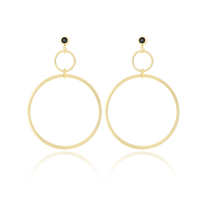 oozoo Goudkleurige oorbellen met twee ringen en een zwarte strass