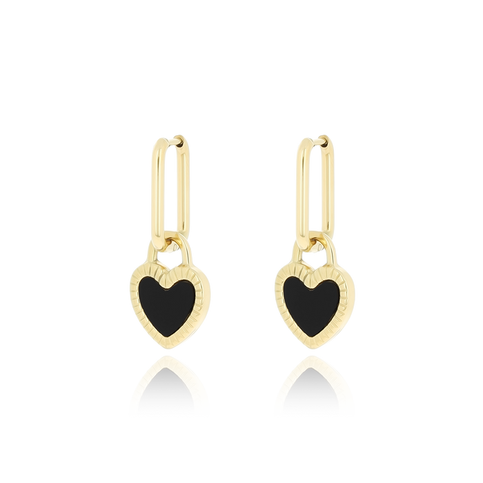 Oozoo Goudkleurige Oorbellen Met Zwart En Witte Hart