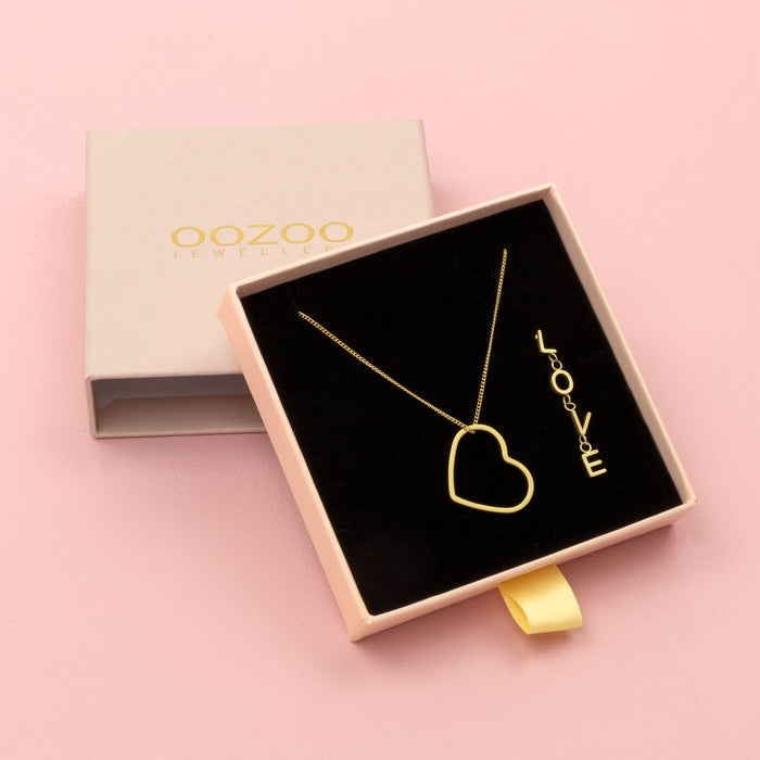 oozoo Goudkleurige oorring + ketting set met een hart plaatje