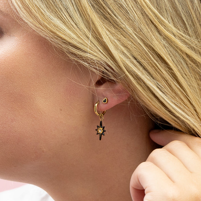 Oozoo Goudkleurige Oorring Met Zwarte Ster Bedeltje