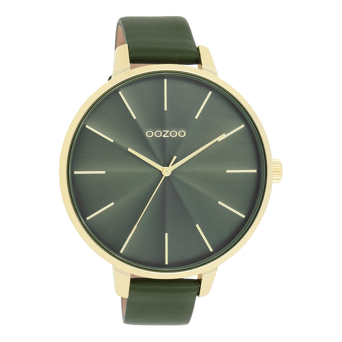 Oozoo Goudkleurige OOZOO Horloge Met Bos Groene Leren Band - C11257
