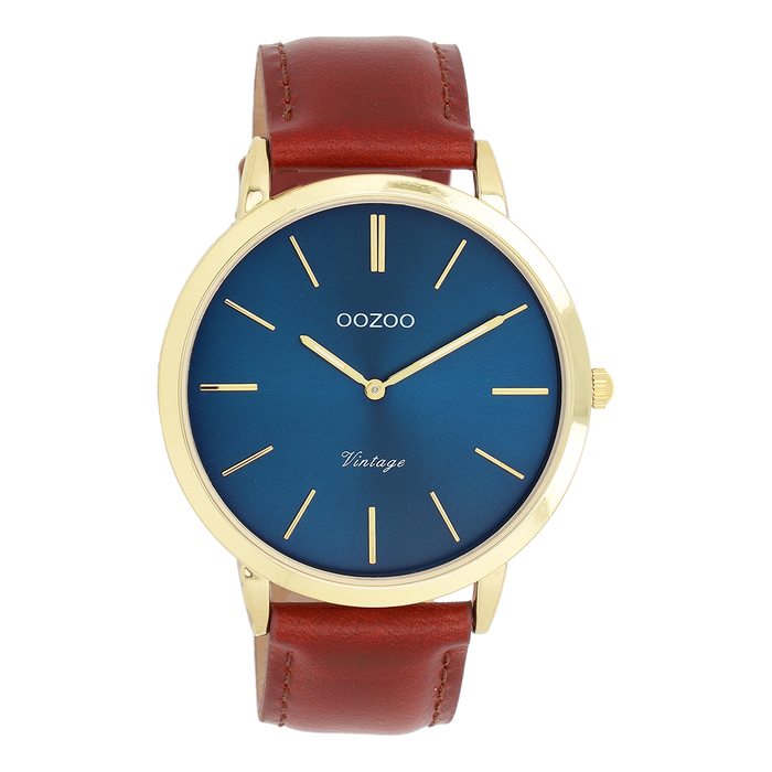 Oozoo Goudkleurige OOZOO Horloge Met Bruine Leren Band - C20388