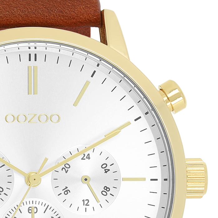 Oozoo Goudkleurige OOZOO Horloge Met Bruine Leren Band - C11201