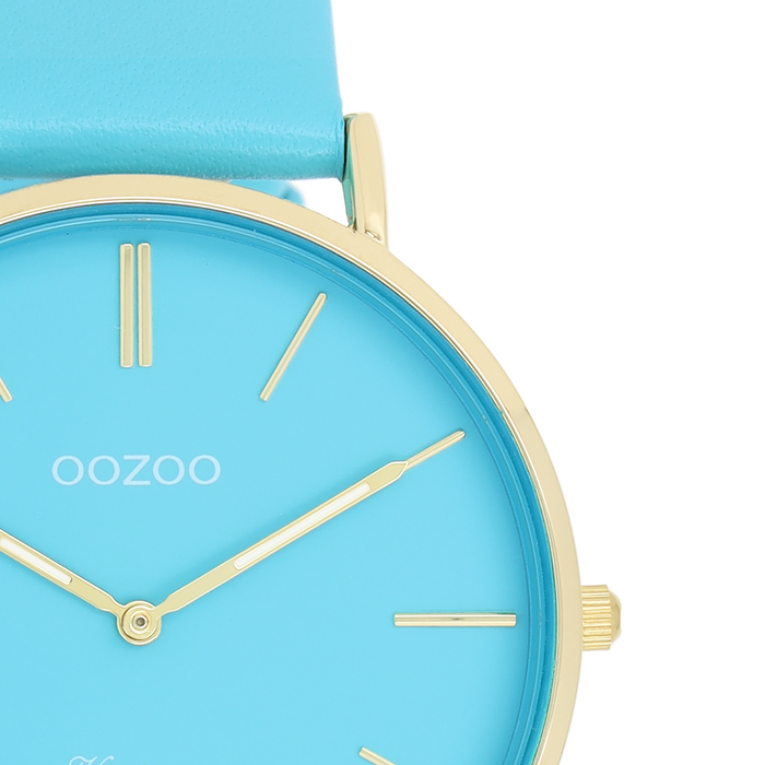 Oozoo Goudkleurige OOZOO Horloge Met Felblauwe Leren Band - C20323