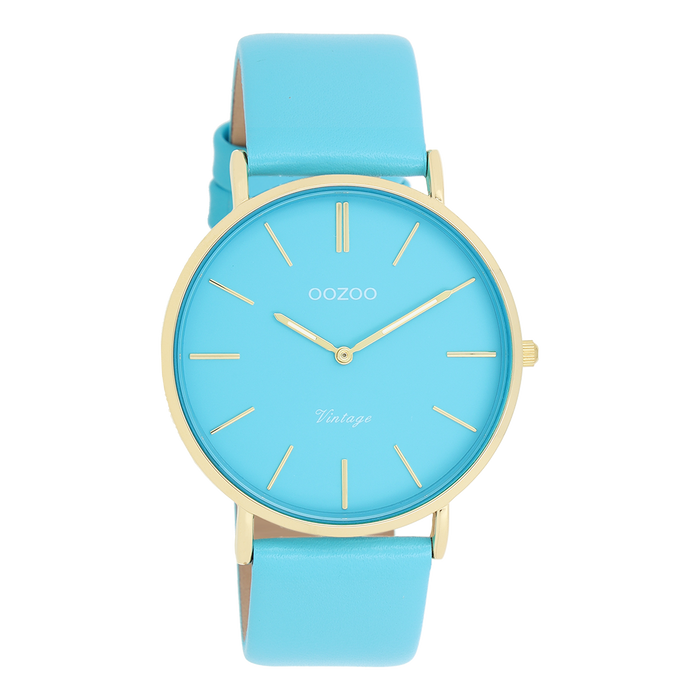 oozoo Goudkleurige OOZOO horloge met felblauwe leren band - C20323