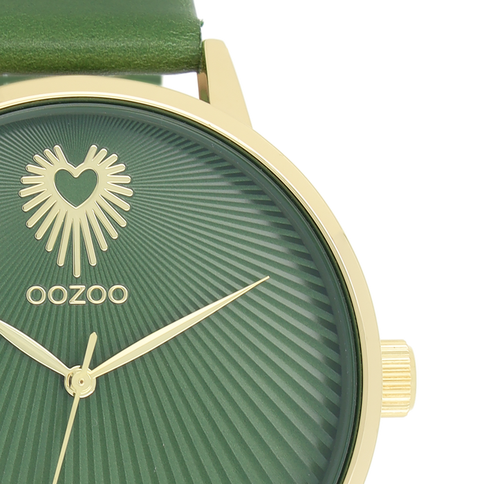Oozoo Goudkleurige OOZOO Horloge Met Groene Leren Band - C11344