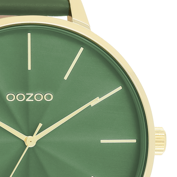 Oozoo Goudkleurige OOZOO Horloge Met Groene Leren Band - C11349