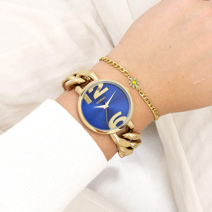 Oozoo Goudkleurige OOZOO Horloge Met Grove Schakelarmband - C11351