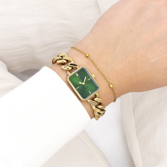 Oozoo Goudkleurige OOZOO Horloge Met Grove Schakelarmband - C20364