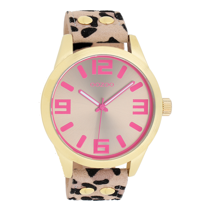oozoo Goudkleurige OOZOO horloge met leren band - C1099