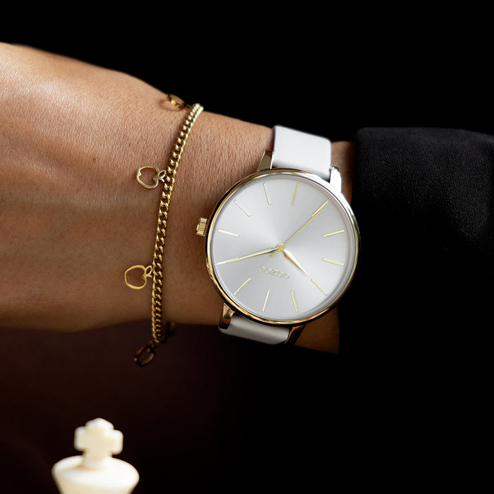 Oozoo Goudkleurige OOZOO Horloge Met Licht Grijze Leren Band - C11290