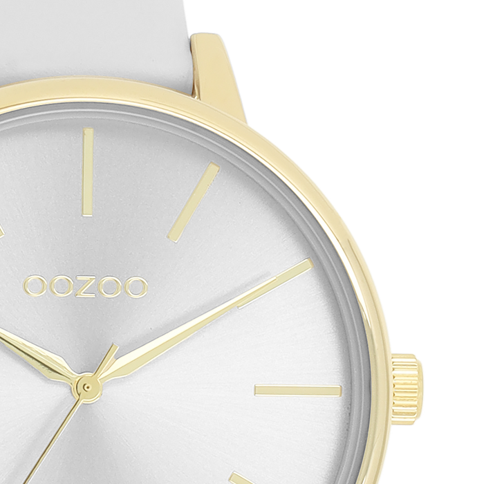 Oozoo Goudkleurige OOZOO Horloge Met Licht Grijze Leren Band - C11290