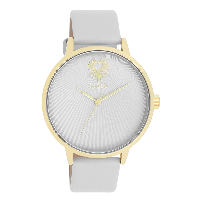 oozoo Goudkleurige OOZOO horloge met licht grijze leren band - C11240