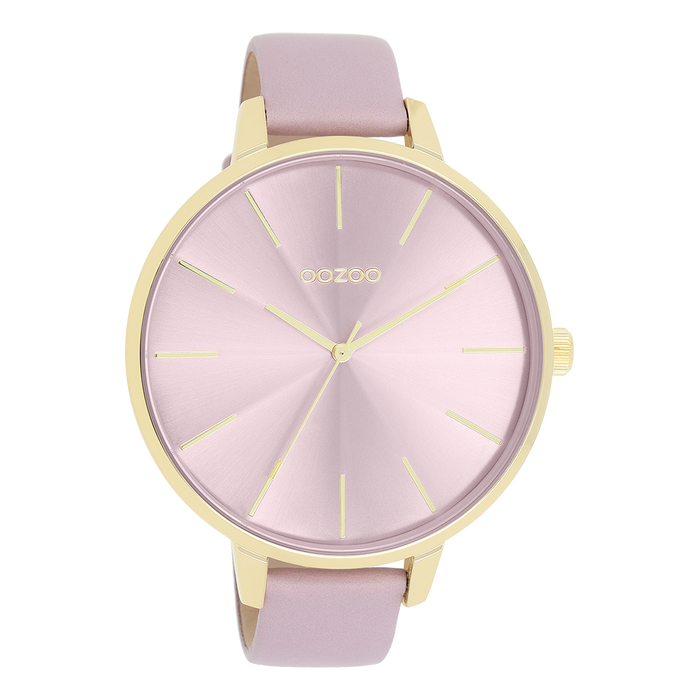 oozoo Goudkleurige OOZOO horloge met lila leren band - C11348