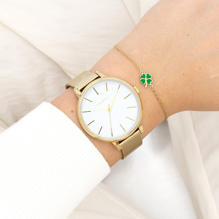 Oozoo Goudkleurige OOZOO Horloge Met Metalen Mesh Armband - C11363