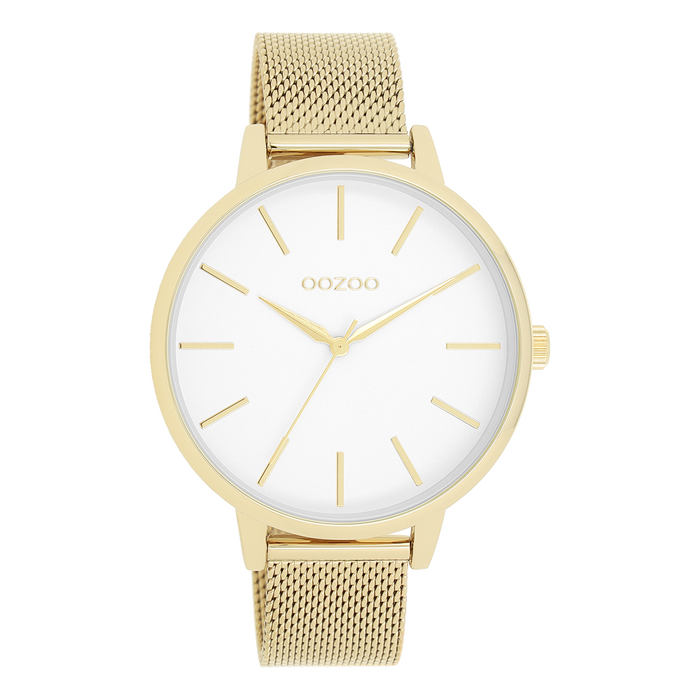 oozoo Goudkleurige OOZOO horloge met metalen mesh armband - C11363