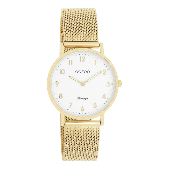 oozoo Goudkleurige OOZOO horloge met metalen mesh armband - C20347