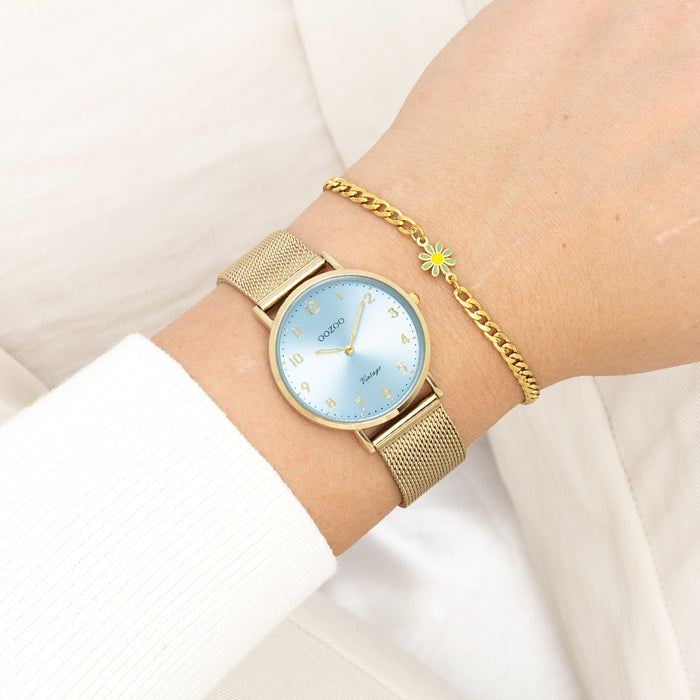 Oozoo Goudkleurige OOZOO Horloge Met Metalen Mesh Armband - C20348