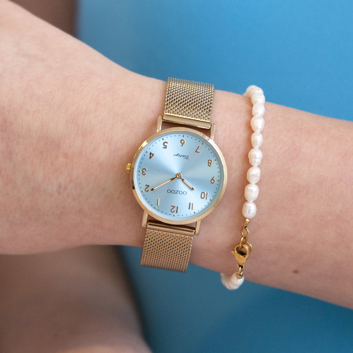 Oozoo Goudkleurige OOZOO Horloge Met Metalen Mesh Armband - C20348