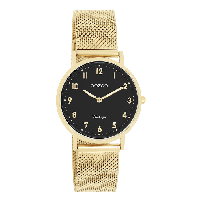 oozoo Goudkleurige OOZOO horloge met metalen mesh armband - C20349
