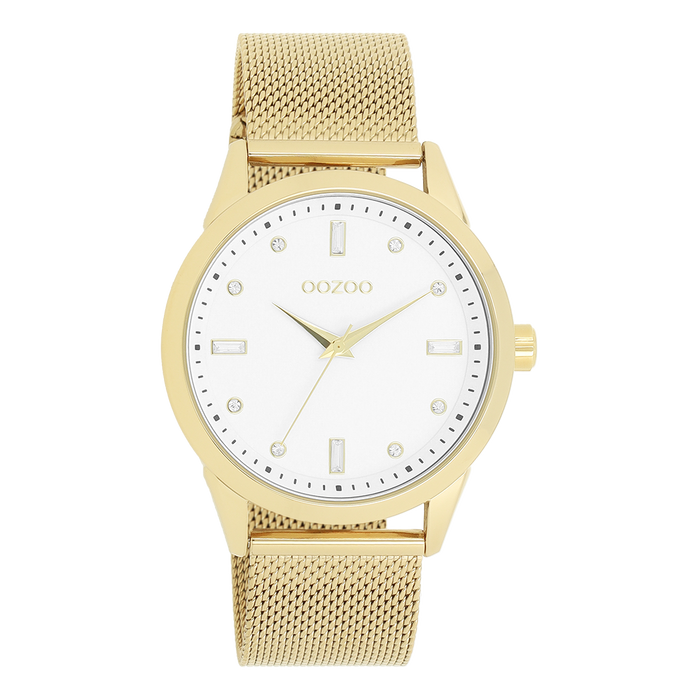 oozoo Goudkleurige OOZOO horloge met metalen mesh armband - C11282
