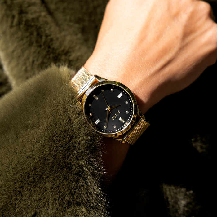 Oozoo Goudkleurige OOZOO Horloge Met Metalen Mesh Armband - C11283