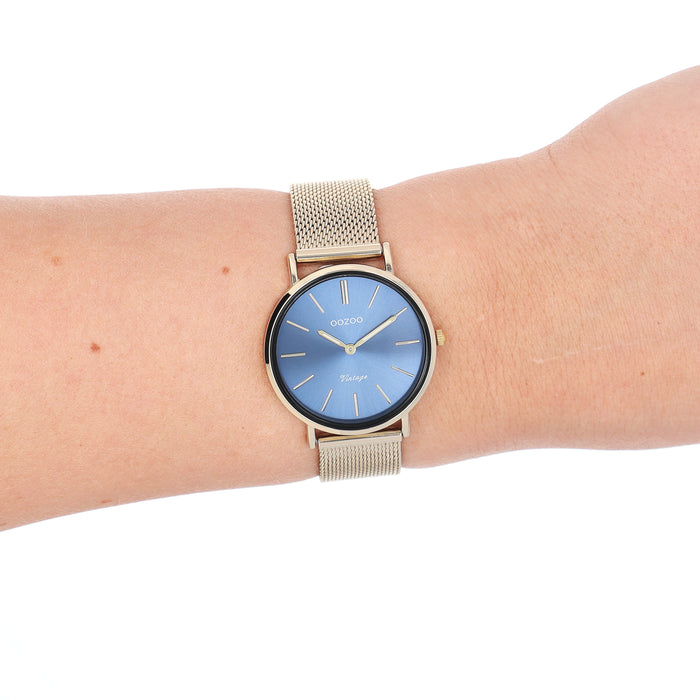 Oozoo Goudkleurige OOZOO Horloge Met Metalen Mesh Armband - C20292