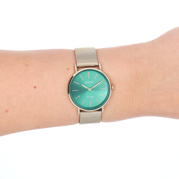 Oozoo Goudkleurige OOZOO Horloge Met Metalen Mesh Armband - C20296