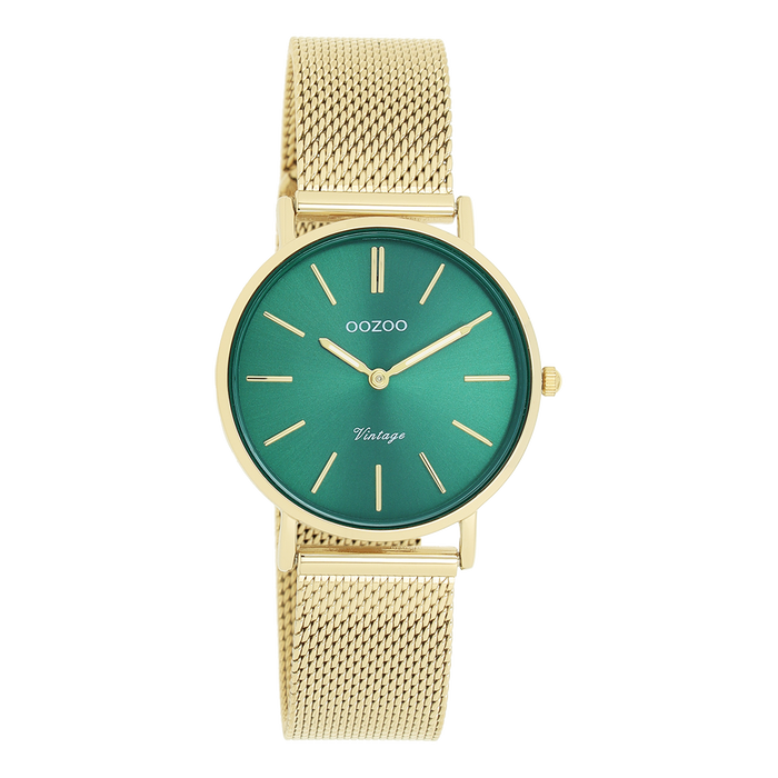 oozoo Goudkleurige OOZOO horloge met metalen mesh armband - C20296