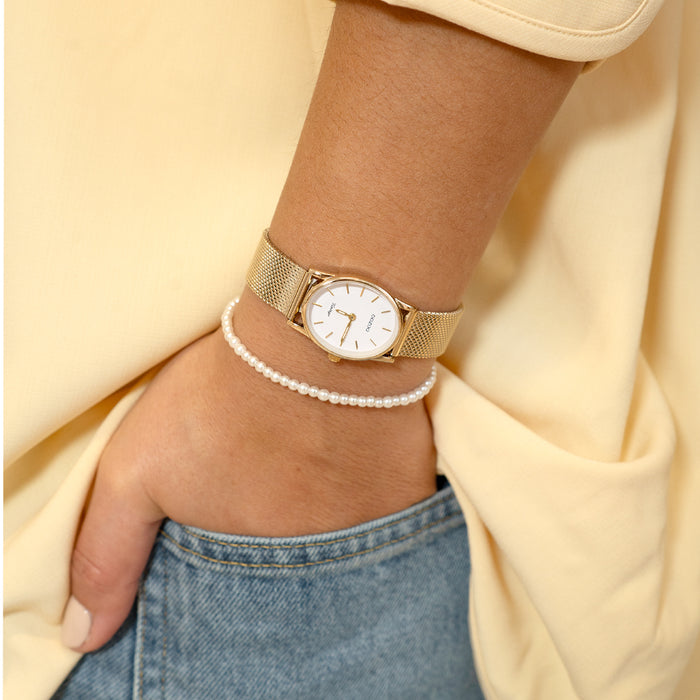 Oozoo Goudkleurige OOZOO Horloge Met Metalen Mesh Armband - C20258